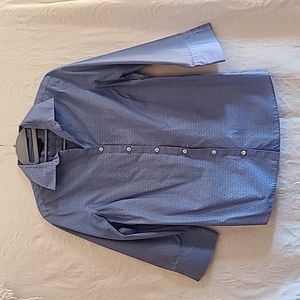 Womens Lands End Wrinkle-Free Blue Broadcloth Dress Shirt